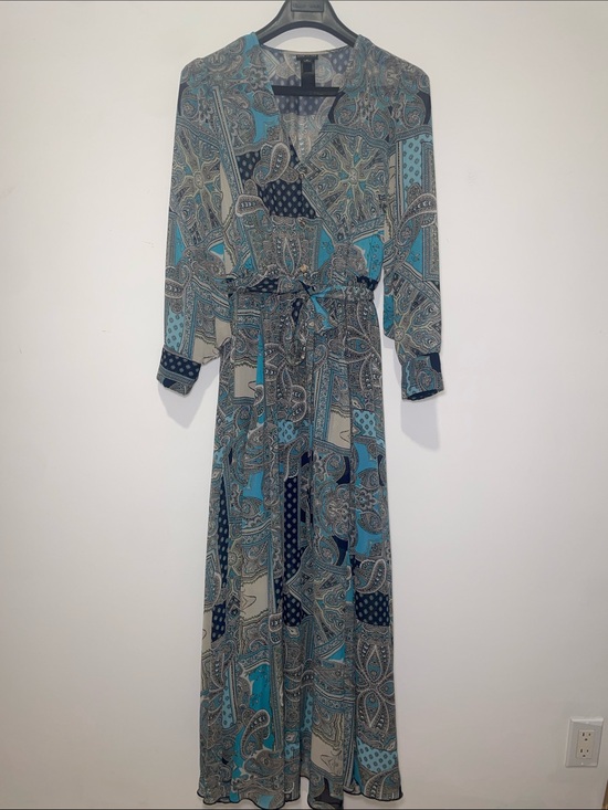 Kate And Lily Dresses & Skirts - NWOT - KATE AND LILY - Maxi Dress Long Sleeve Paisley Teal/Navy Waist Tie